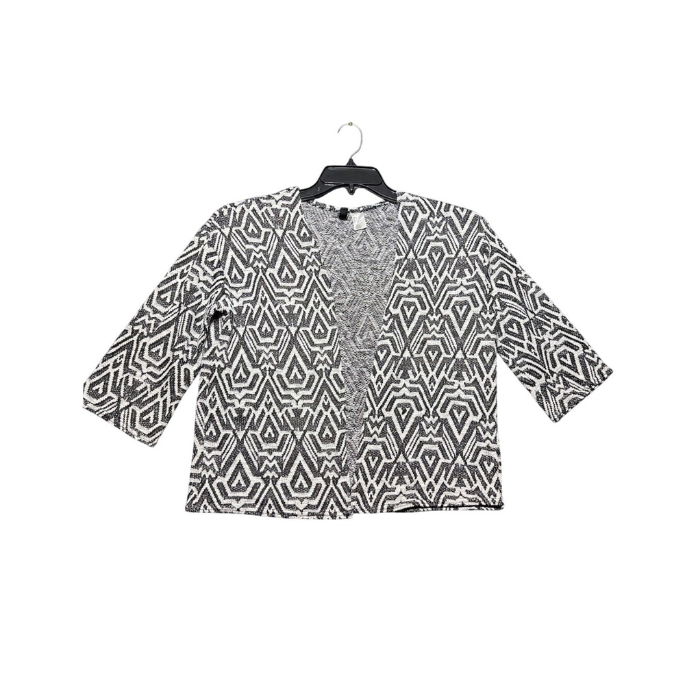 H&M Divided Cardigan Women S Black White Geometric Open Front Knit